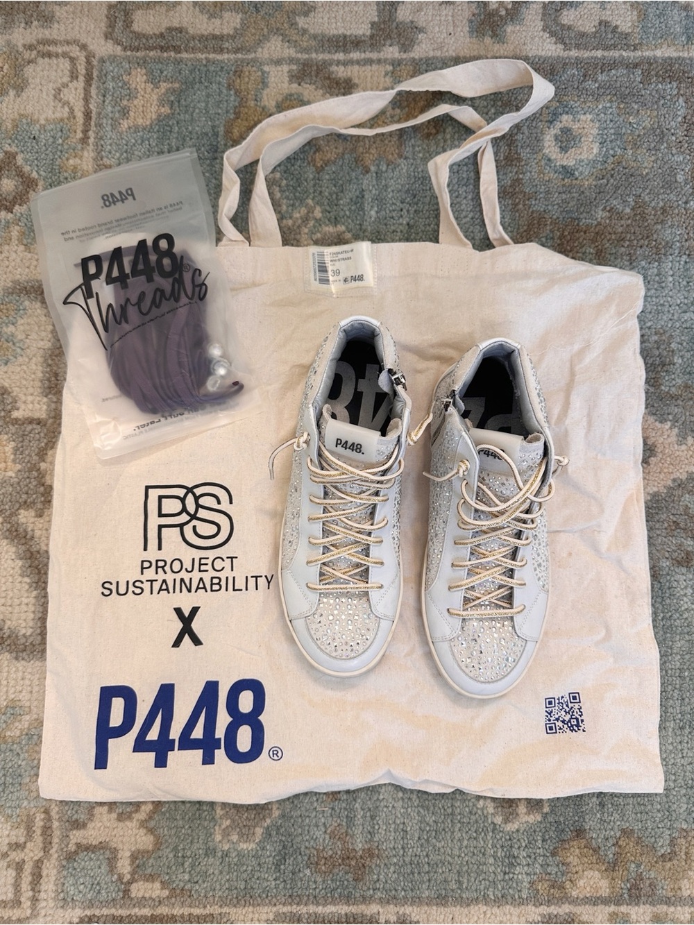 P448 White Crystal-Embellished Low-Top Sneakers